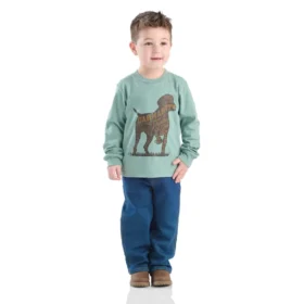 Conjunto de 2 piezas para niño: camiseta con manguitos y estampado de perro y pantalones vaqueros (niños pequeños)