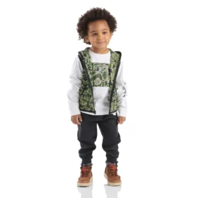 Conjunto de 3 piezas para niño: chaleco de camuflaje, camiseta con manguitos y pantalón (niños pequeños)