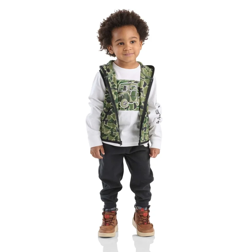 Conjunto de 3 piezas para niño: chaleco de camuflaje, camiseta con manguitos y pantalón (niños pequeños)