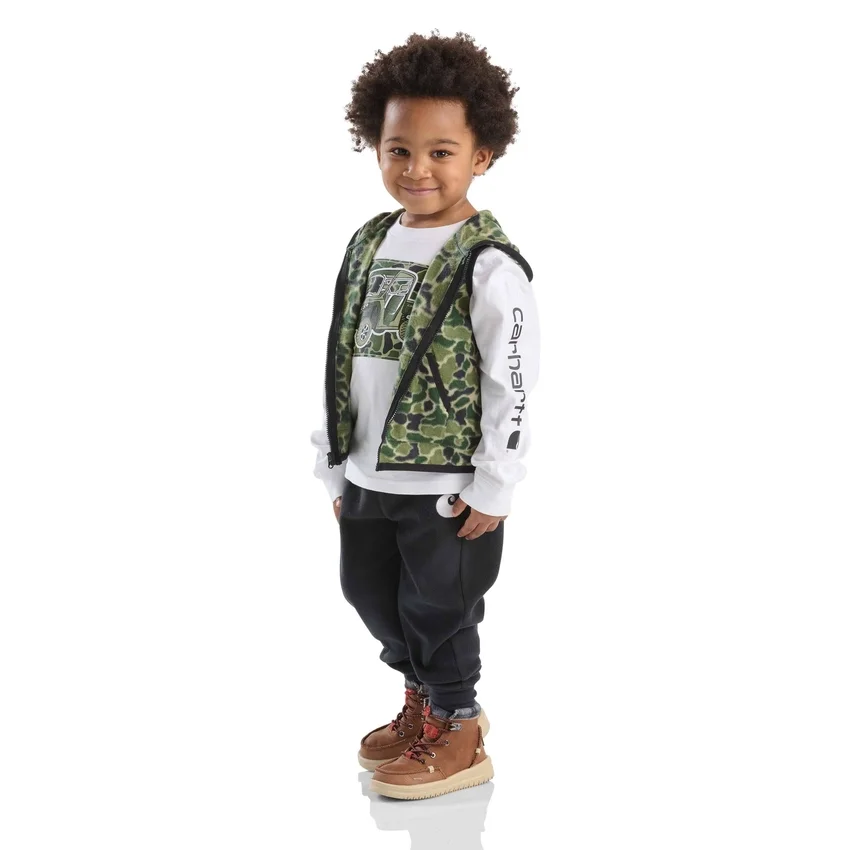 Conjunto de 3 piezas para niño: chaleco de camuflaje, camiseta con manguitos y pantalón (niños pequeños)