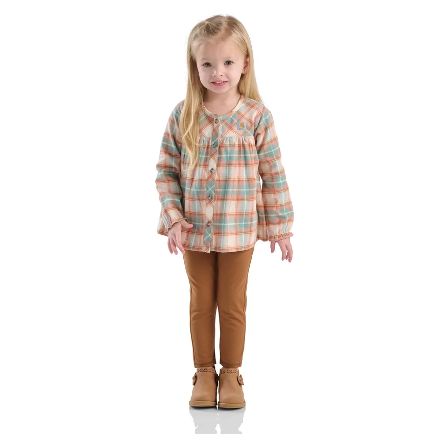 Conjunto de dos piezas para niñas: camiseta de franela con manguitos largos y Leggings (niñas pequeñas)