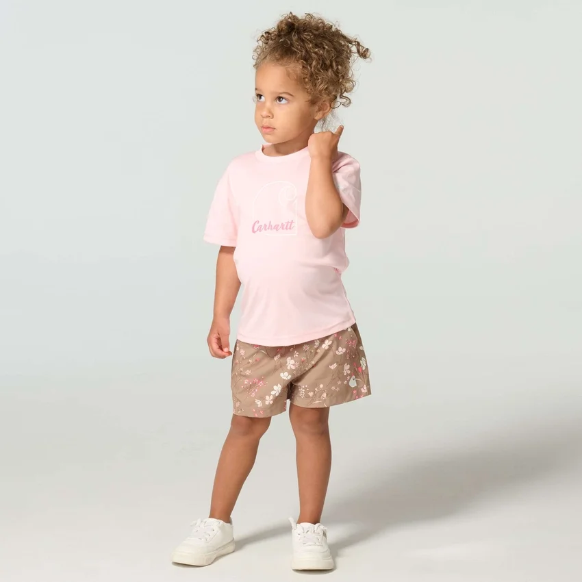 Conjunto de dos piezas para niñas: Camiseta de manguitos Force Sun Defender™ y pantalones cortos estampados con cintura elástica (niñas pequeñas)