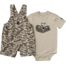 Conjunto de dos piezas para niño: body con manguitos cortos y petos cortos con bolsillos cargo de camuflaje (bebé)