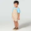 Conjunto de dos piezas para niño: camiseta de manguitos cortos y peto corto de rayas marrones (niños pequeños)
