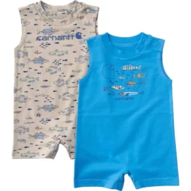 Conjunto de dos piezas para niño: pelele sin mangas con estampado de peces (bebé)