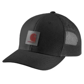 Gorra de camionero con parche con el logotipo, de sarga Rugged Flex™ y parte trasera de malla