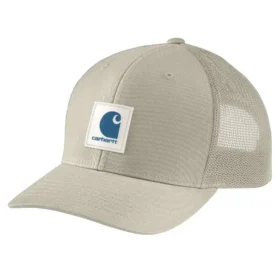 Gorra de camionero con parche con el logotipo, de sarga Rugged Flex™ y parte trasera de malla