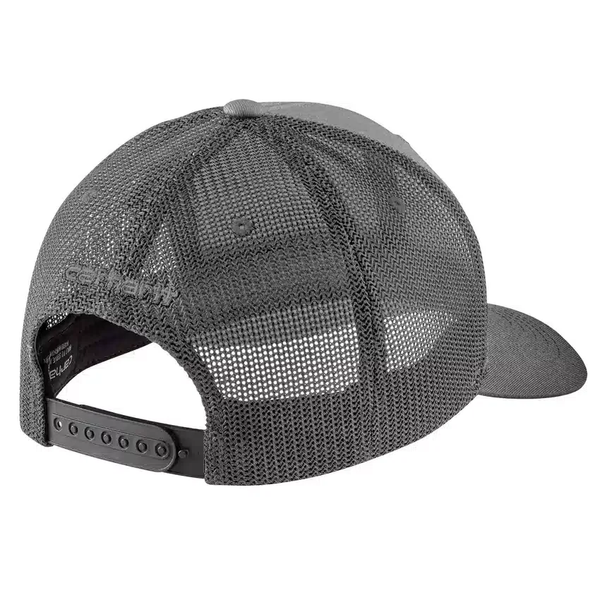 Gorra de camionero con parche con el logotipo, de sarga Rugged Flex™ y parte trasera de malla