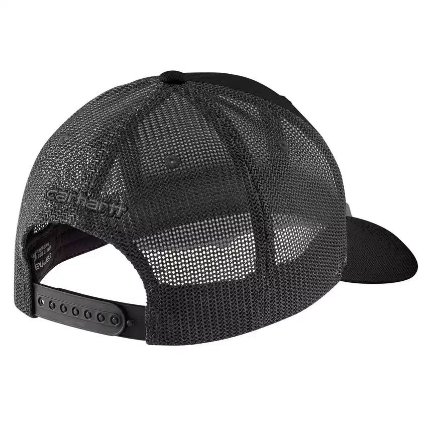 Gorra de camionero con parche con el logotipo, de sarga Rugged Flex™ y parte trasera de malla