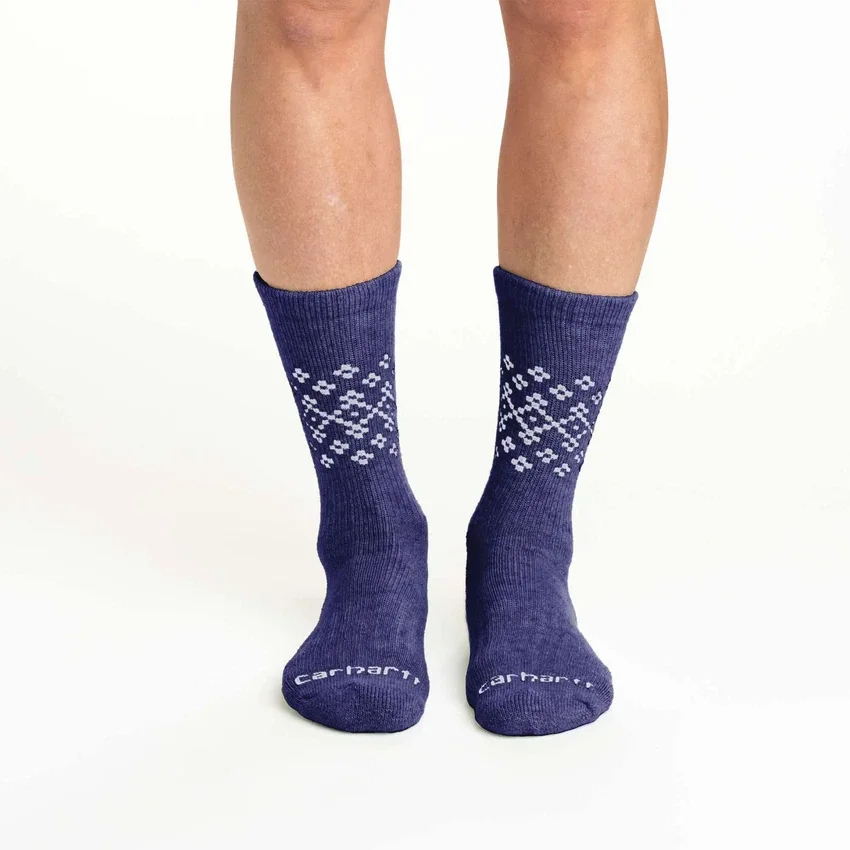 Pack de 2 pares de calcetines de caña media para mujer de mezcla de lana sintética con diseño Fair Isle