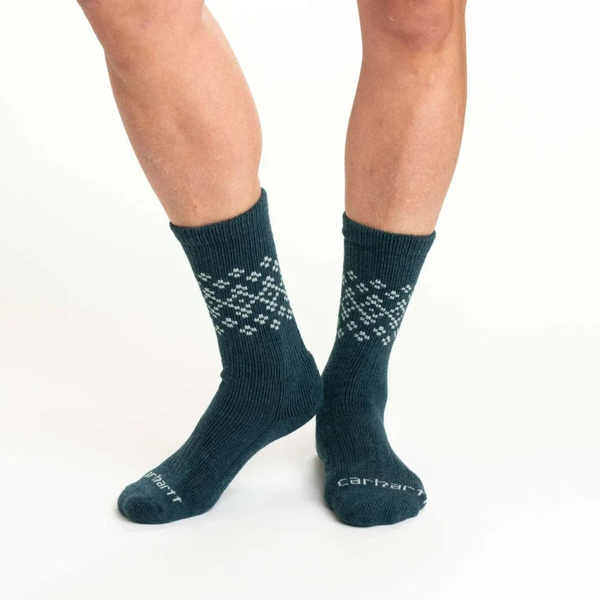 Pack de 2 pares de calcetines de caña media para mujer de mezcla de lana sintética con diseño Fair Isle