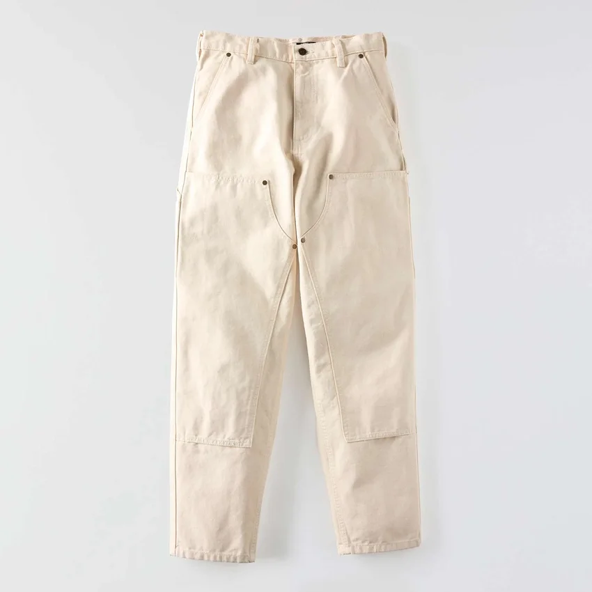 Pantalones de trabajo de lona con doble refuerzo en las rodillas y corte vintage para mujer