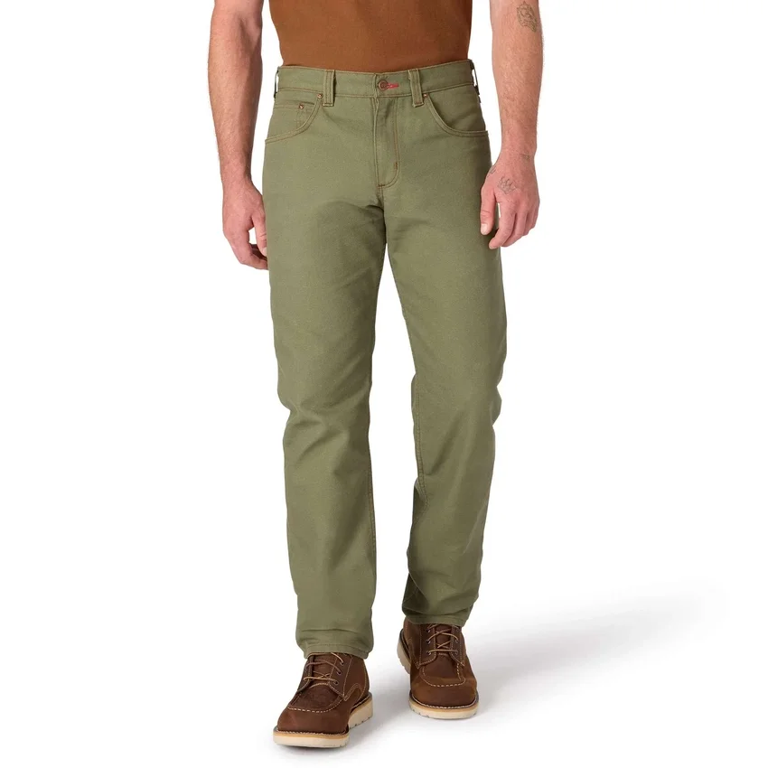 Pantalones de trabajo de lona de color verde militar de corte holgado y pierna recta de la serie Crafted para hombre