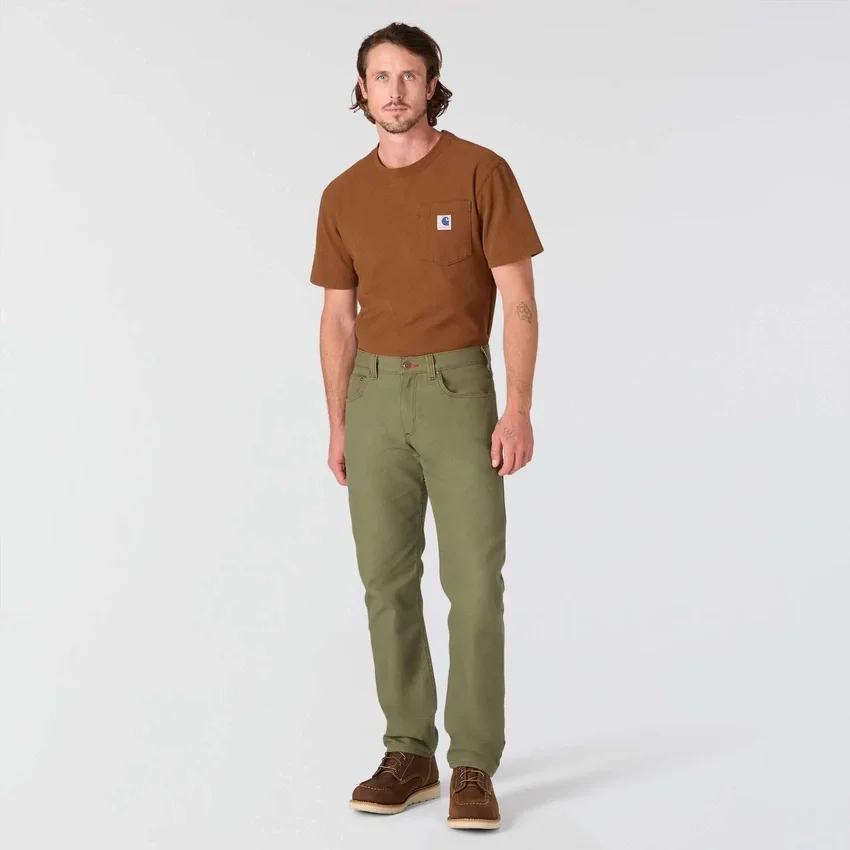 Pantalones de trabajo de lona de color verde militar de corte holgado y pierna recta de la serie Crafted para hombre