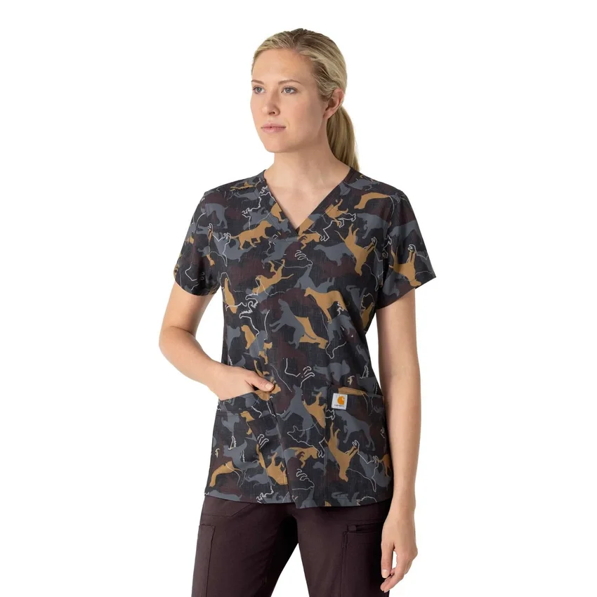 Partes de arriba médicas estampadas con cuello en V Cross-Flex para mujer