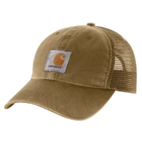 Sombrero de camionero de lona con parte trasera de malla y logotipo