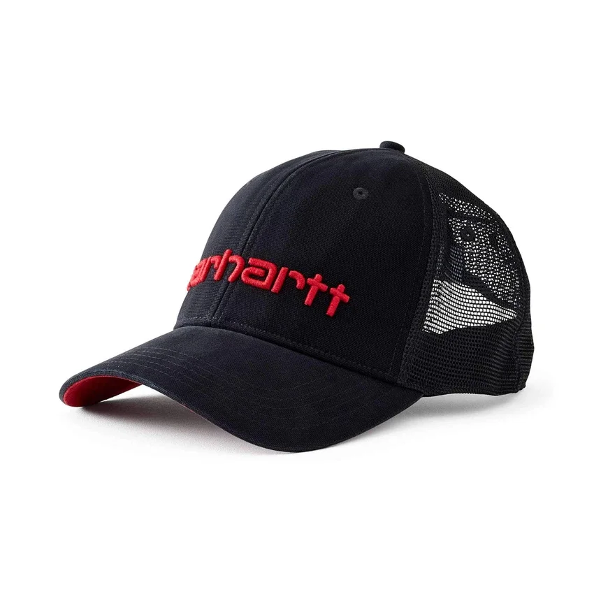 Sombrero de camionero de lona con parte trasera de malla y logotipo
