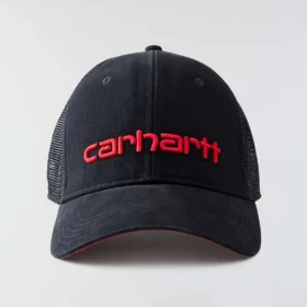 Sombrero de camionero de lona con parte trasera de malla y logotipo