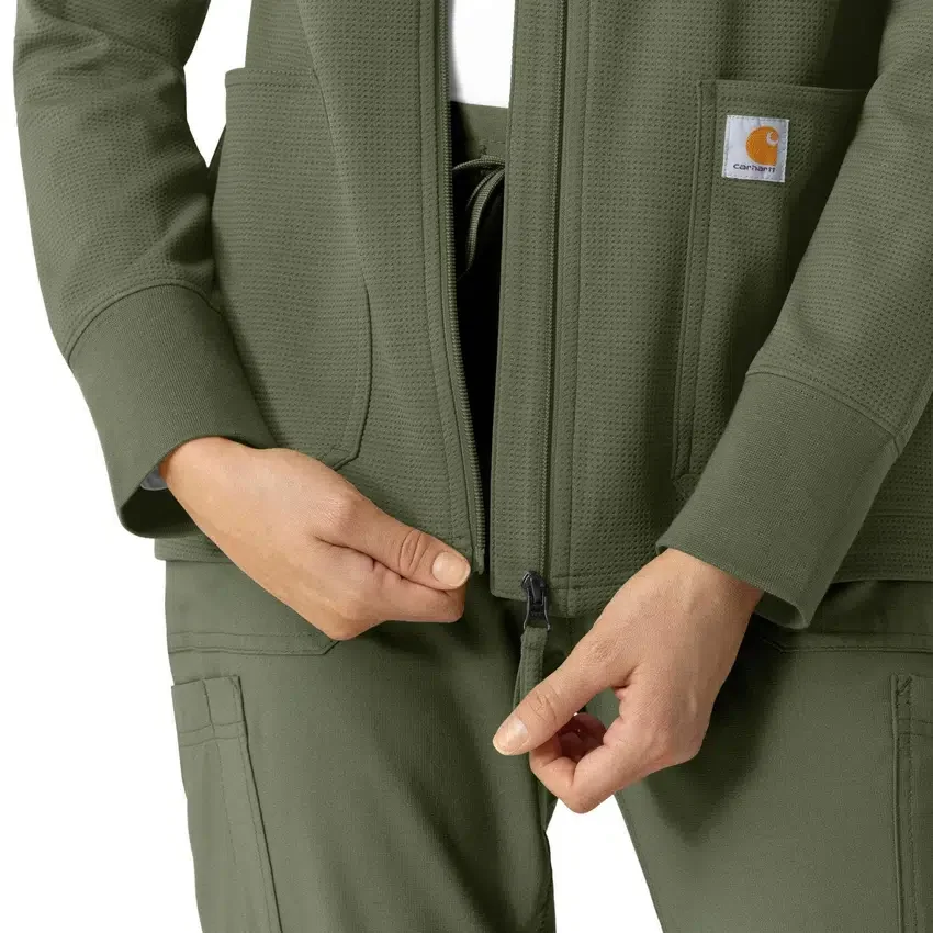 Sudadera con capucha y cremallera completa de tejido tipo gofre para mujer