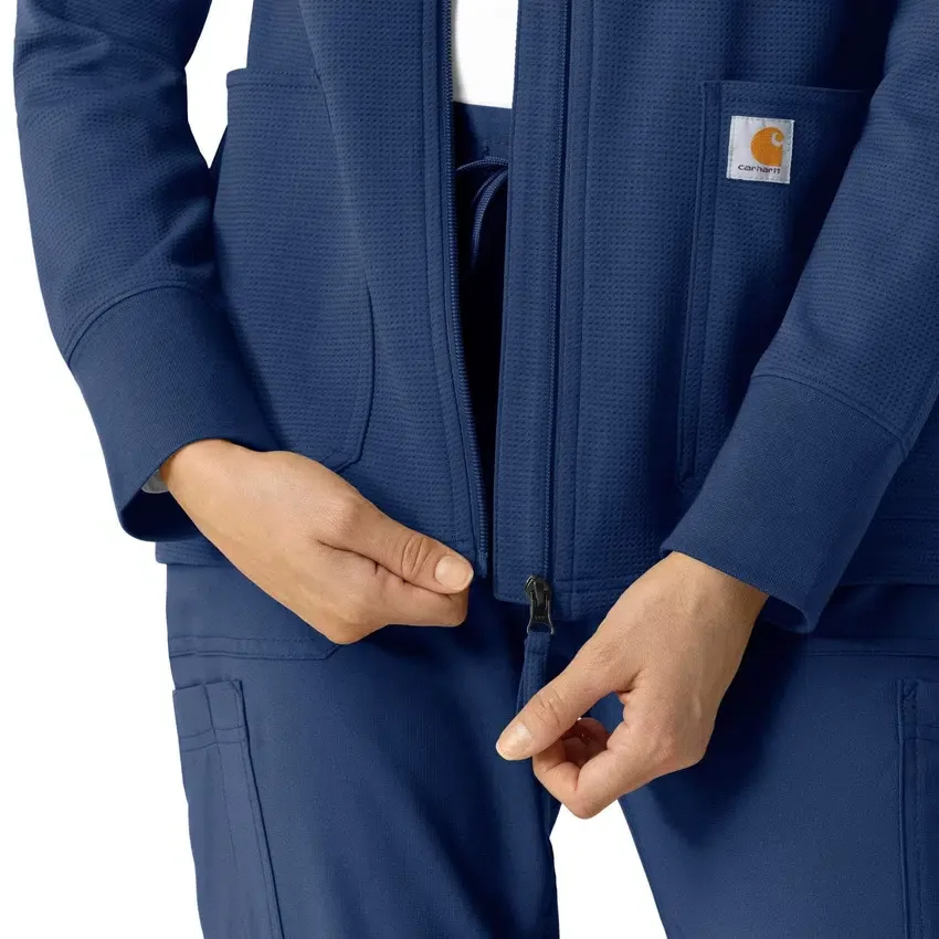 Sudadera con capucha y cremallera completa de tejido tipo gofre para mujer