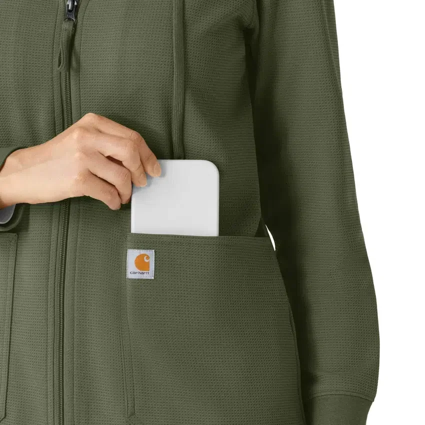 Sudadera con capucha y cremallera completa de tejido tipo gofre para mujer