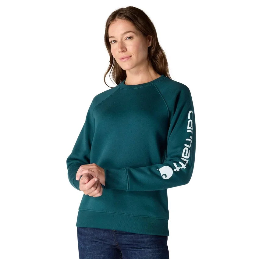 Sudadera de cuello redondo con estampado gráfico, corte holgado y peso medio para mujer
