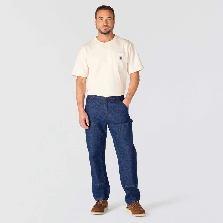 Vaqueros de trabajo de corte recto y talle holgado con doble refuerzo en las rodillas de la serie Crafted para hombre