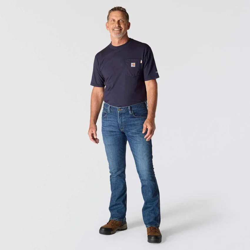 Vaqueros de trabajo para hombre de corte holgado y campana, resistentes al fuego, con tecnología Rugged Flex