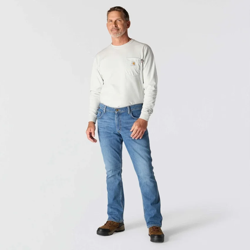 Vaqueros de trabajo para hombre de corte holgado y campana, resistentes al fuego, con tecnología Rugged Flex